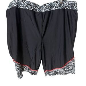 Aquabelle Plus Size 24 Black Swim Shorts Leopard Trim Chlorine Resistant NWT